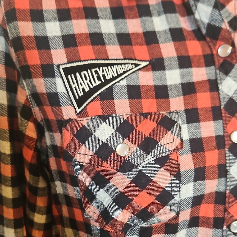Harley-Davidson Plaid Pattern Checkered Button-Do… - image 3